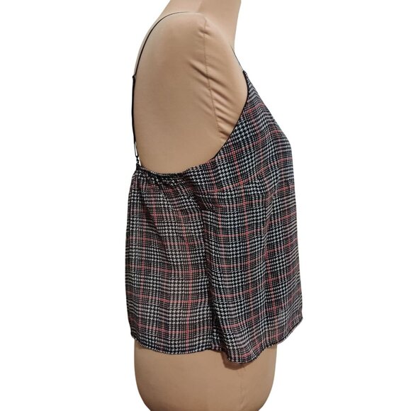 Charlotte Russe Womens Juniors Top Cami Black Red White Houndstooth Plaid Size L - Picture 3 of 6
